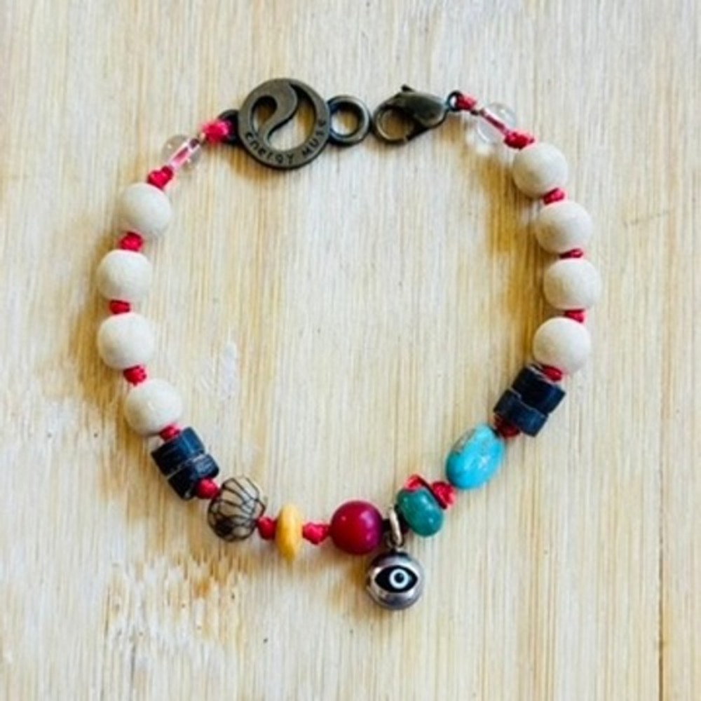 Energy Muse Signed Evil Eye Bracelet Aventurine Turqouise Quartz Natural Beaded